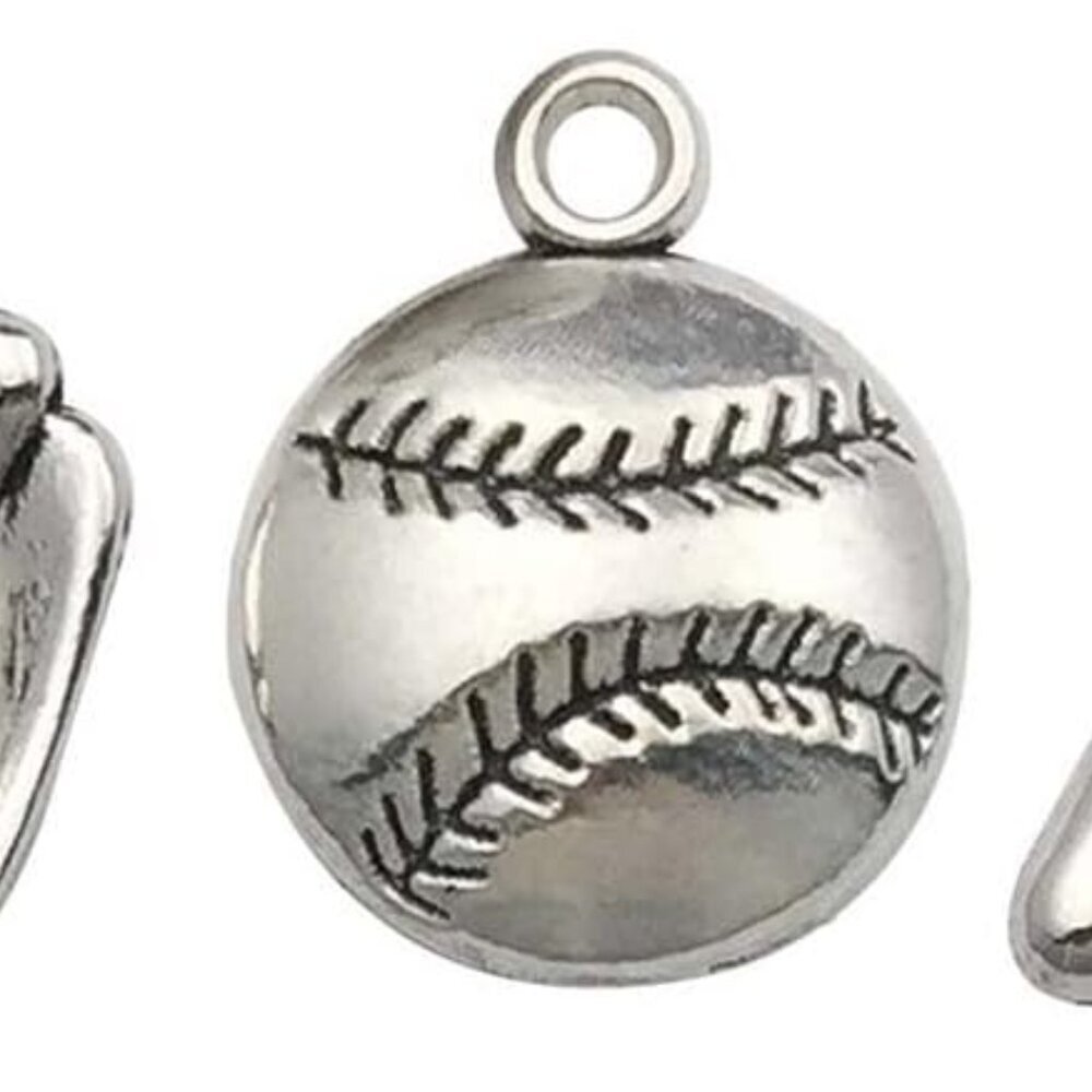 60pcs Baseball Theme Charms Collection - Mixed Antique Silver Bat Glove Ballgame
